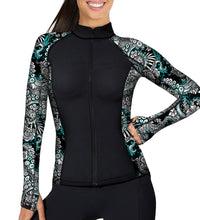 Load image into Gallery viewer, SpaceFish Army Eco-friendly Full Zip Up Electric Blue Octofloral Rash Guard
