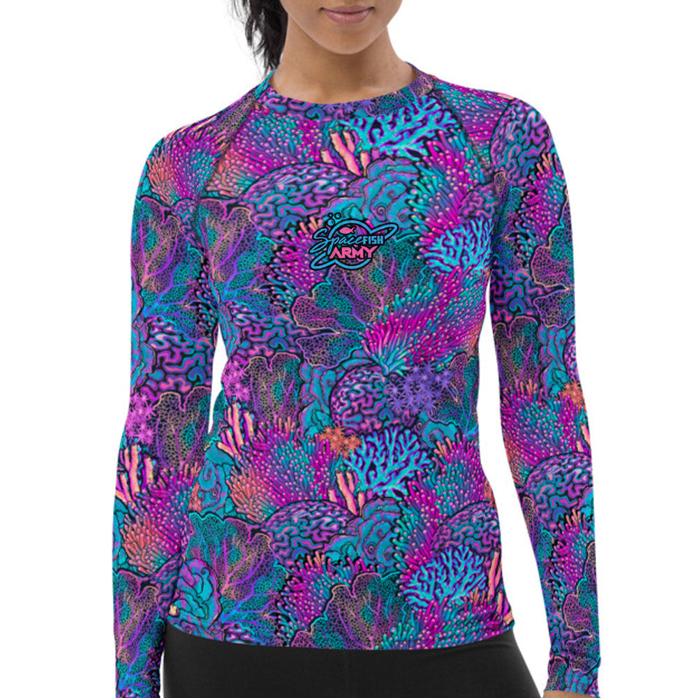 SpaceFish Army Eco-friendlyCoral Kaleidoscope Contour Rash Guard