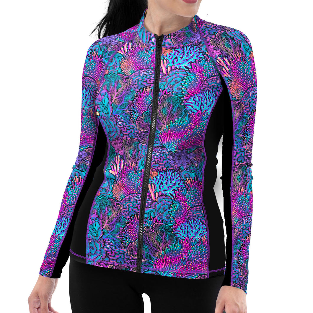 SpaceFish Army Eco-friendly Full Zip Up Coral Kaleidoscope Rash Guard
